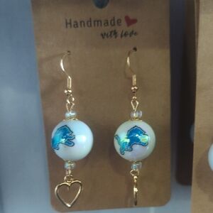 Handmade Gold and Blue Heart Earrings